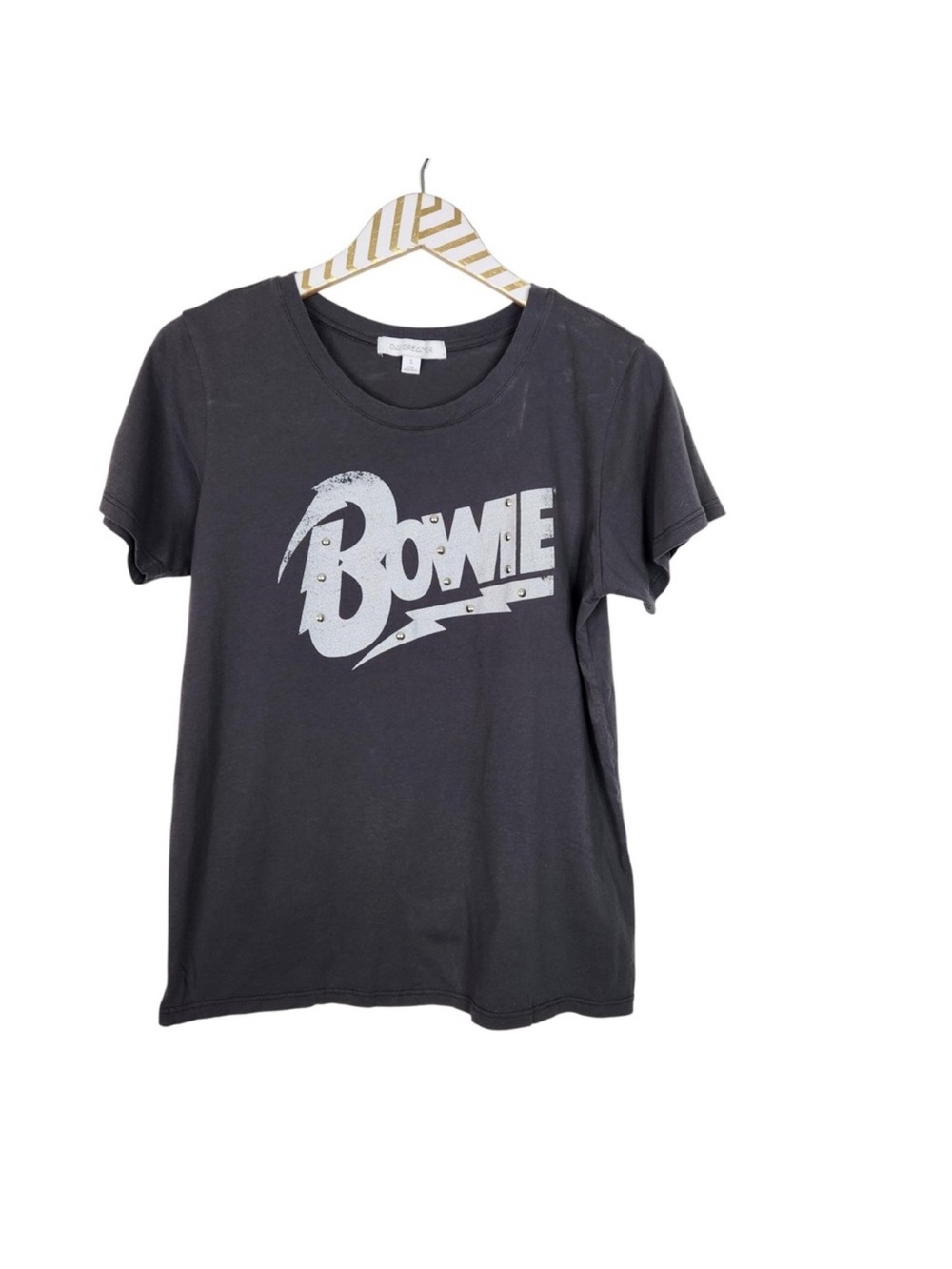 DAYDREAMER Shirt Womens Small Gray David Bowie Studded Graphic Tee Top Band